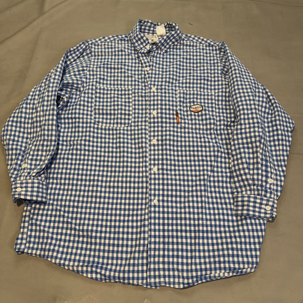 Rasco FR 2XL Blue Plaid Gingham Flame Fire Resistant Work Shirt HRC2 NFPA 2112-